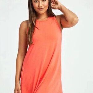 Shebird Tunic Tank Dress Built in Bra Sleeveless Racerback Coral Orange size 5/L